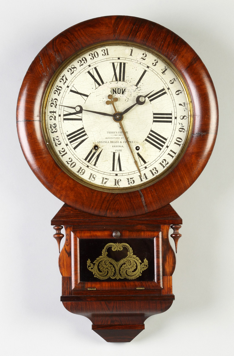 Appraisal: Ansonia Brass Copper Co Terry's Patent Calendar Clock Rosewood case