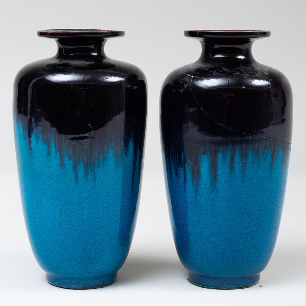 Appraisal: Pair of Chinese Turquoise and Aubergine Glazed Porcelain Vases in