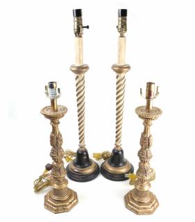 Appraisal: Pairs of Decorative Candlestick Lamps th century comprising one pair