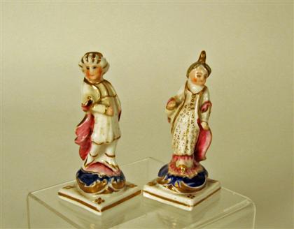 Appraisal: Pair of miniature English porcelain figures Depicting an oriental couple