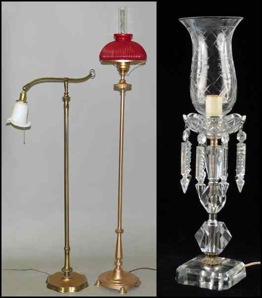 Appraisal: CUT GLASS TABLE LAMP With a cut glass hurricane Together