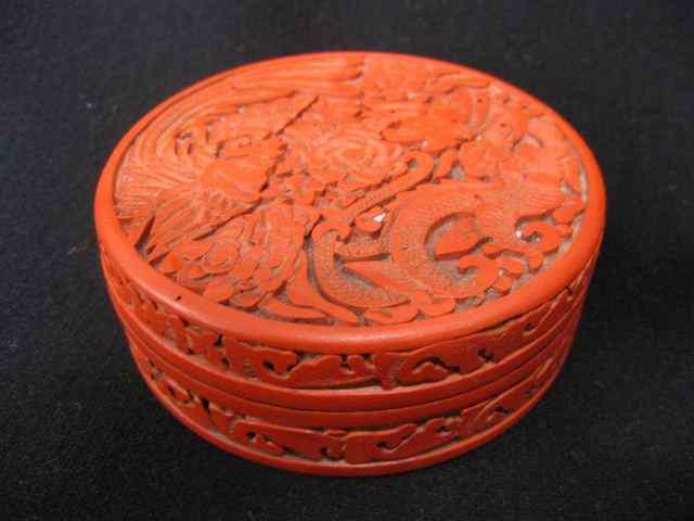 Appraisal: Chinese Cinnabar Box dragon phoenix '' diameter excellent