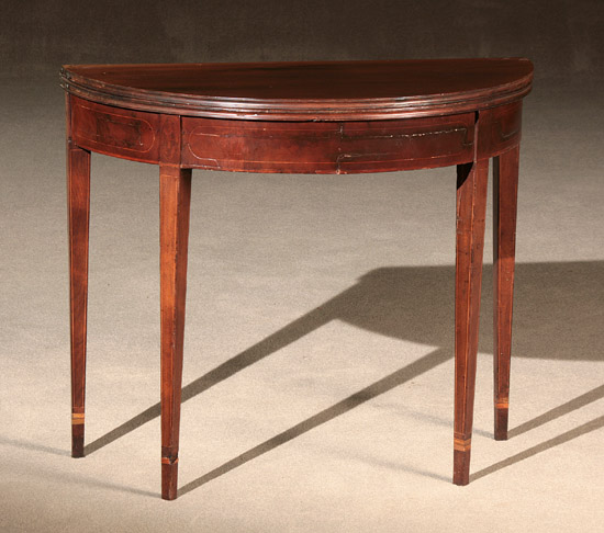 Appraisal: Federal Satinwood Inlaid Mahogany Demilune Fold-Top Card Table Baltimore Circa