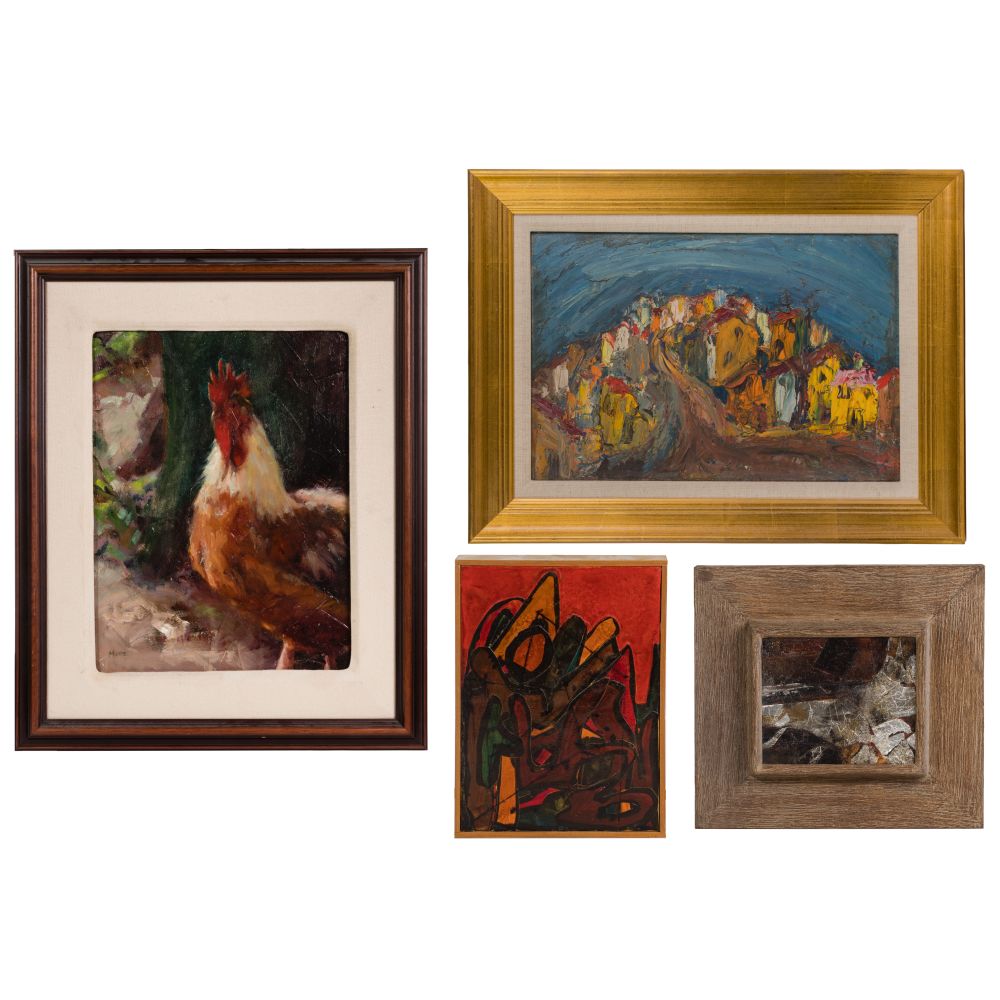 Appraisal: FRAMED ART ASSORTMENT items including an oil on board depicting