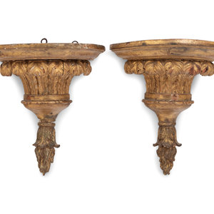 Appraisal: A Pair of Continental Giltwood Wall Brackets th Century Height