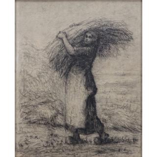 Appraisal: Jean Fran ois Millet French - Lithograph Woman Carrying Wheat