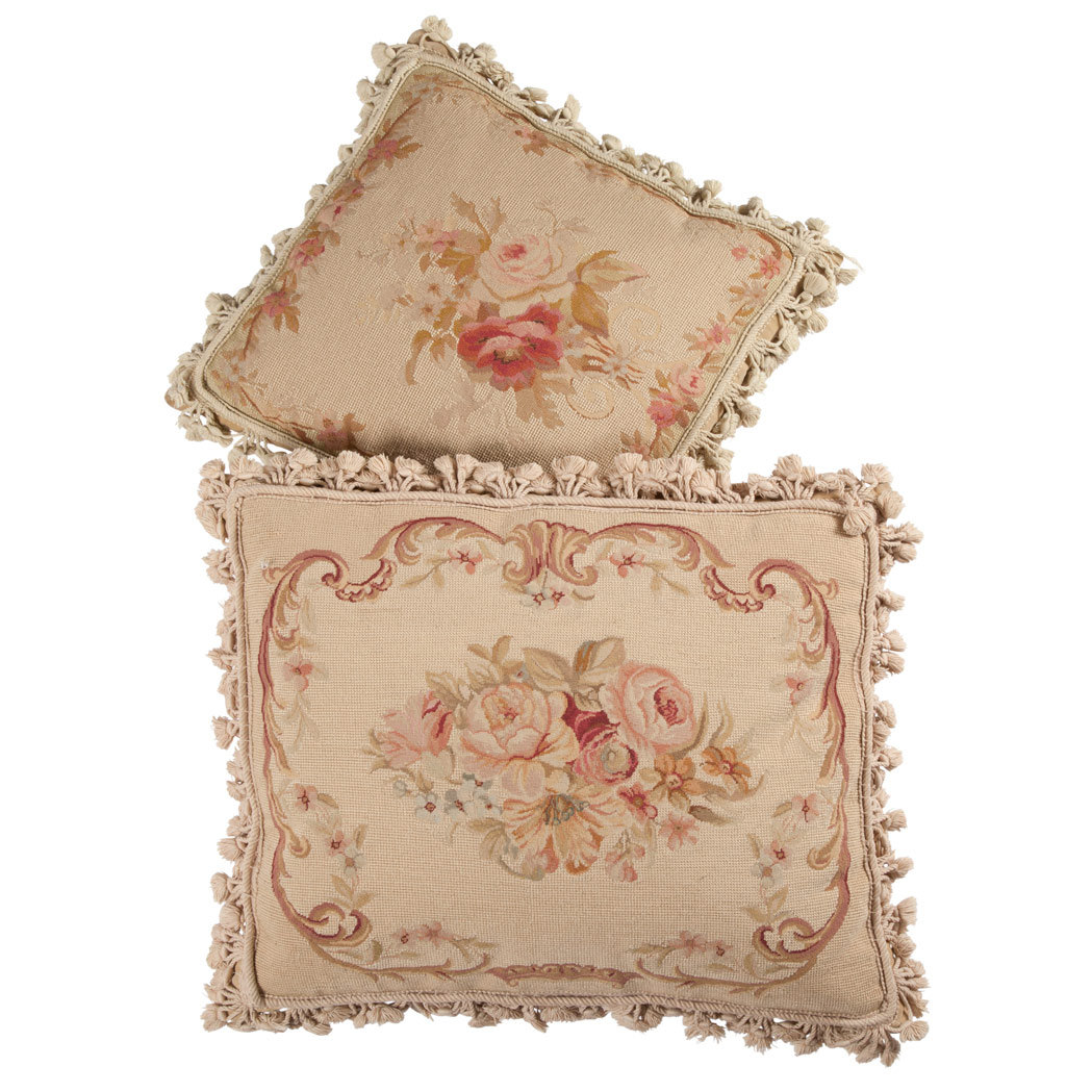 Appraisal: Two Aubusson Style Needlepoint Embroidered Pillows Each of rectangular form