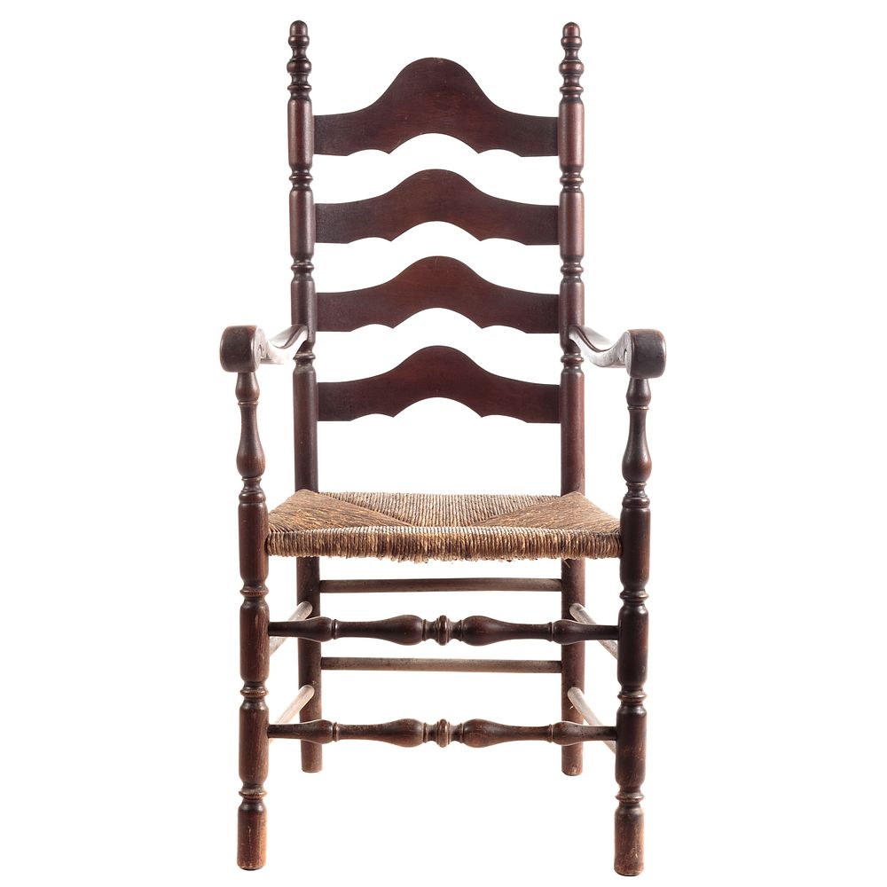 Appraisal: American Cherrywood Rush Seat Ladderback Arm Chair New England circa