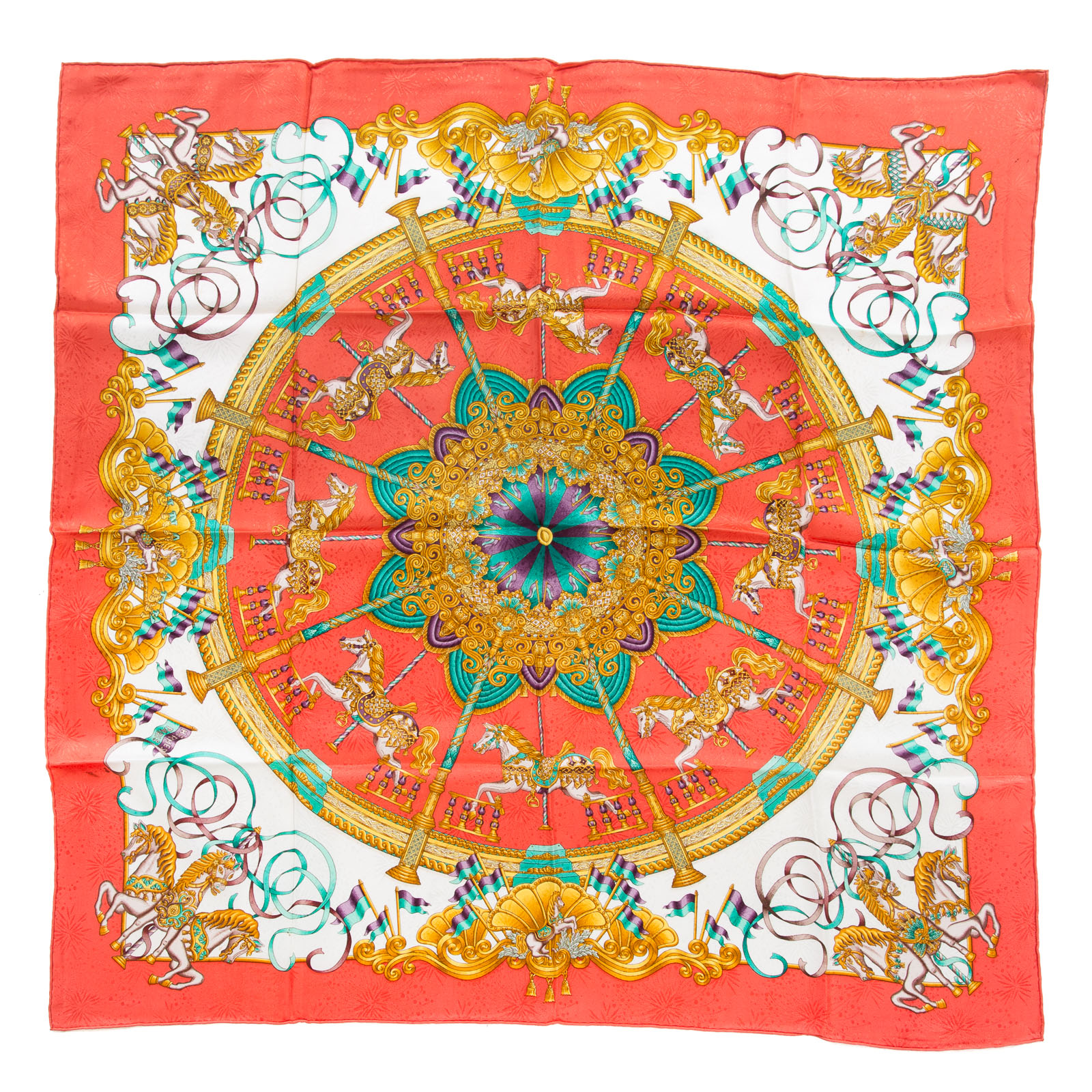 Appraisal: AN HERMES LUNA PARK SCARF Coral white and multicolor Hermes