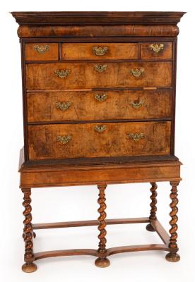 Appraisal: A Queen Anne walnut chest on stand the moulded rectangular