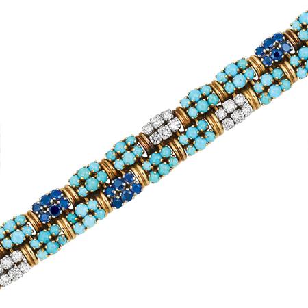 Appraisal: Gold Turquoise Sapphire and Diamond Bracelet Estimate -