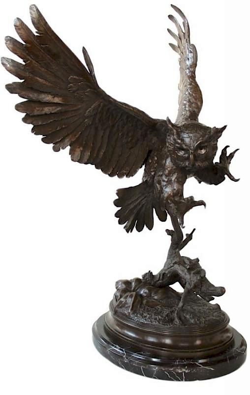 Appraisal: Jules Moigniez French - Great Horned Owl Bronze with dark