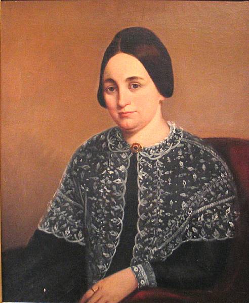 Appraisal: American School Portrait of a woman with lace collar oil