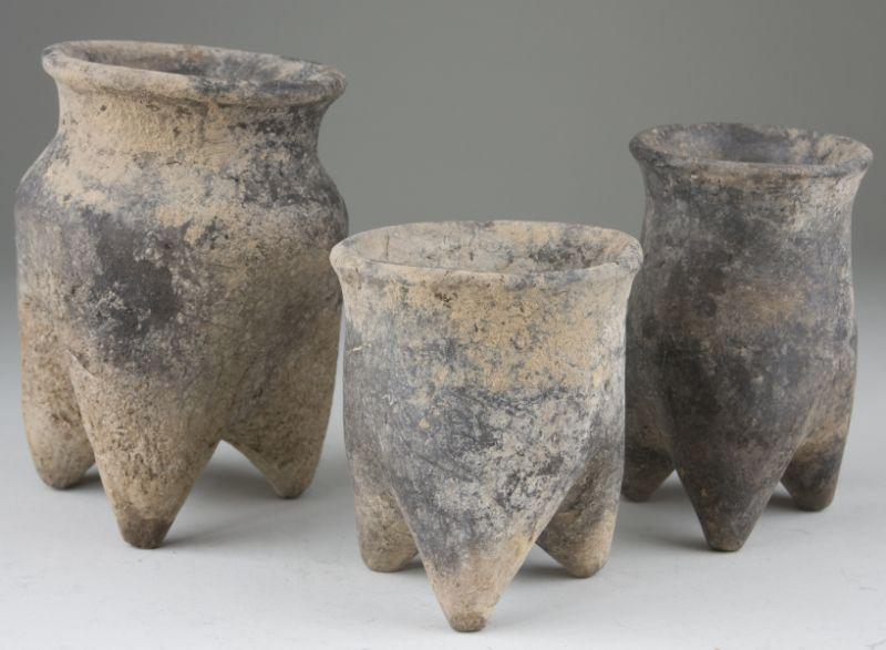 Appraisal: Three Chinese Neolithic Tripod Jars before B C unglazed gray