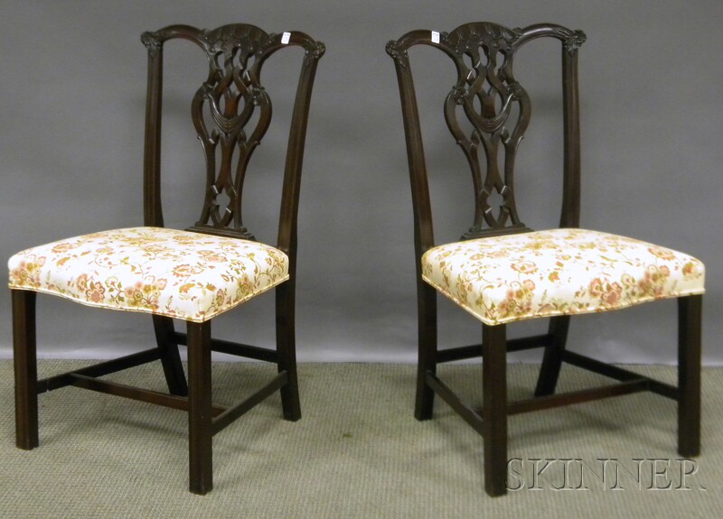 Appraisal: Pair of Georgian-style Upholstered Carved Mahogany Side Chairs