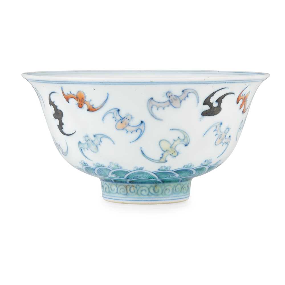 Appraisal: DOUCAI 'BATS AND WAVES' BOWL KANGXI MARK BUT TH CENTURY