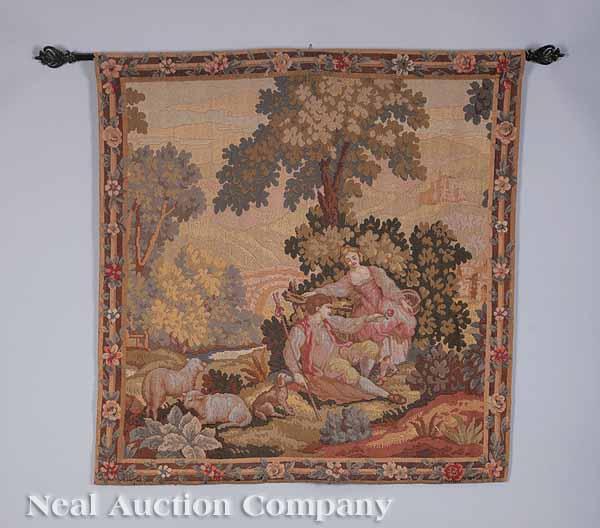 Appraisal: An Antique Continental Wool Tapestry Depicting a Pastoral Landscape with