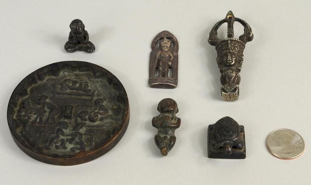 Appraisal: Six Chinese Bronze Metal Objects Six Chinese bronze and metal