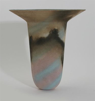 Appraisal: Judy Trim a tall raku vase with broad flaring rim