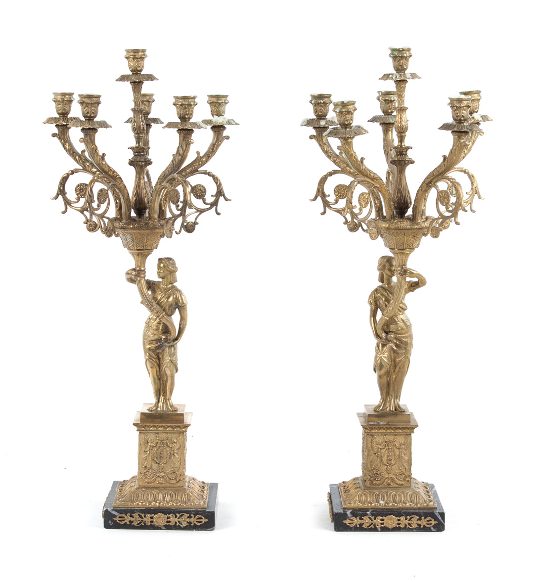 Appraisal: Pair of French Empire style bronze candelabra late th century