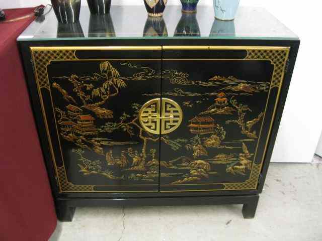 Appraisal: Oriental Cabinet double door glass top contemporary '' tall ''