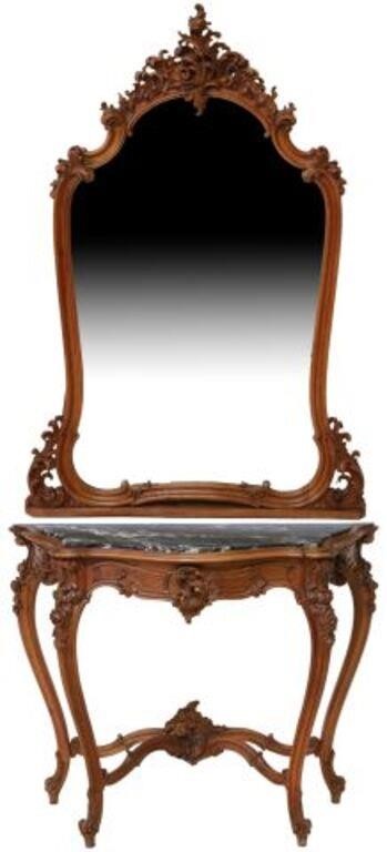 Appraisal: Italian Louis XV style walnut mirrored console table th c