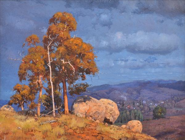 Appraisal: WARWICK FULLER BORN Rocky Lookout oil on canvas on board