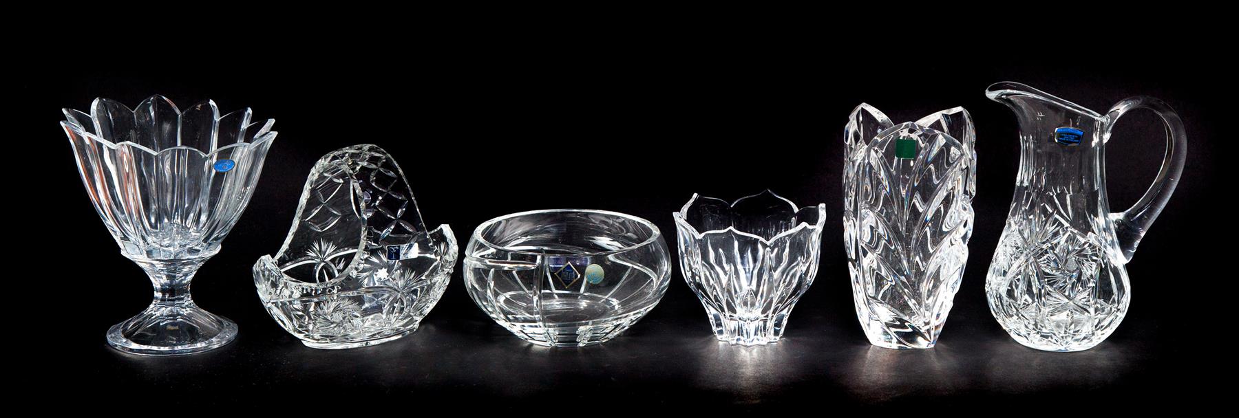 Appraisal: SIX PIECES OF CONTEMPORARY CRYSTAL GLASSWARE Twentieth century Bohemia center