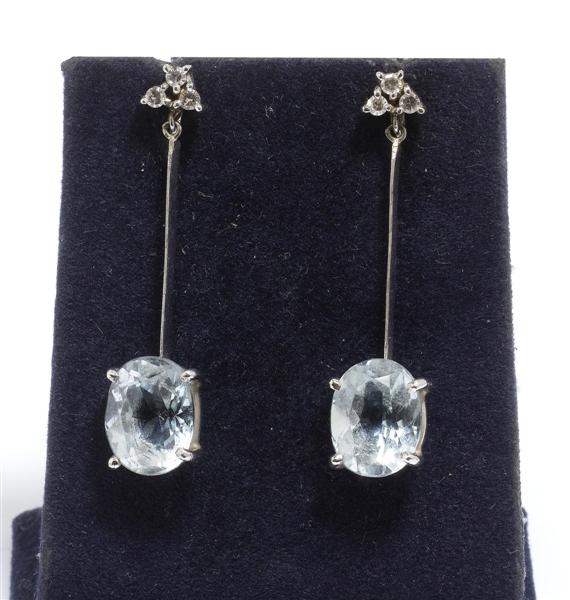 Appraisal: AN AQUAMARINE AND DIAMOND EAR PENDANTS circa White gold Classic