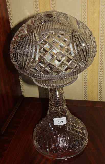 Appraisal: A CUT GLASS TABLE LAMP with hobnail cut mushroom shaped