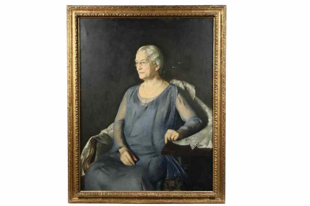 Appraisal: OOC - Life-Sized Portrait of Sophisticated Elderly Woman in Blue