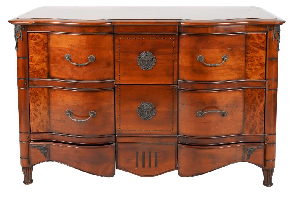 Appraisal: WALNUT BURL COMMODE th century with two full-width drawers over