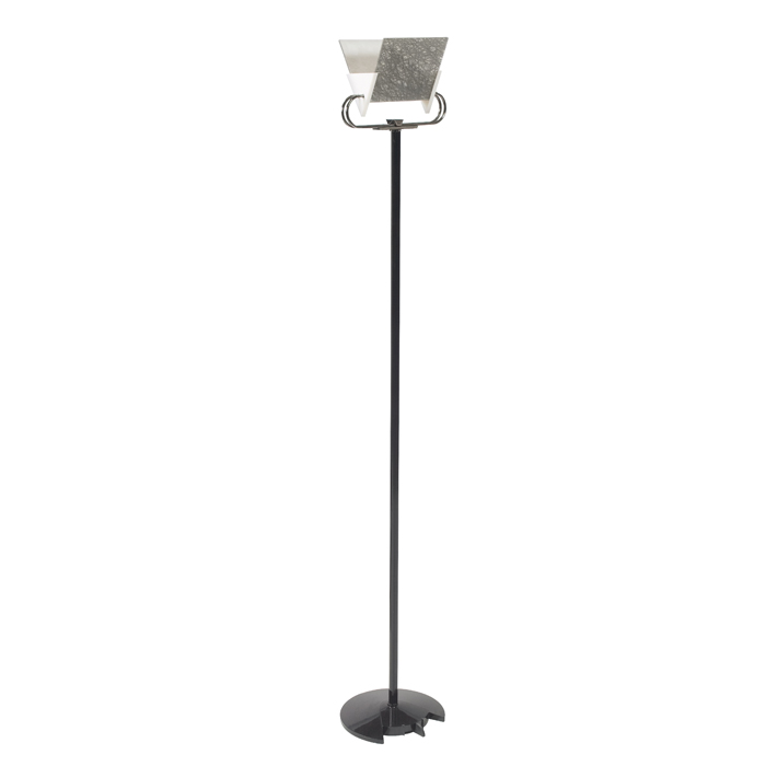 Appraisal: Arteluce ''Triana'' floorlamp Italy Memphisstyle metallic and blackenameled base clear