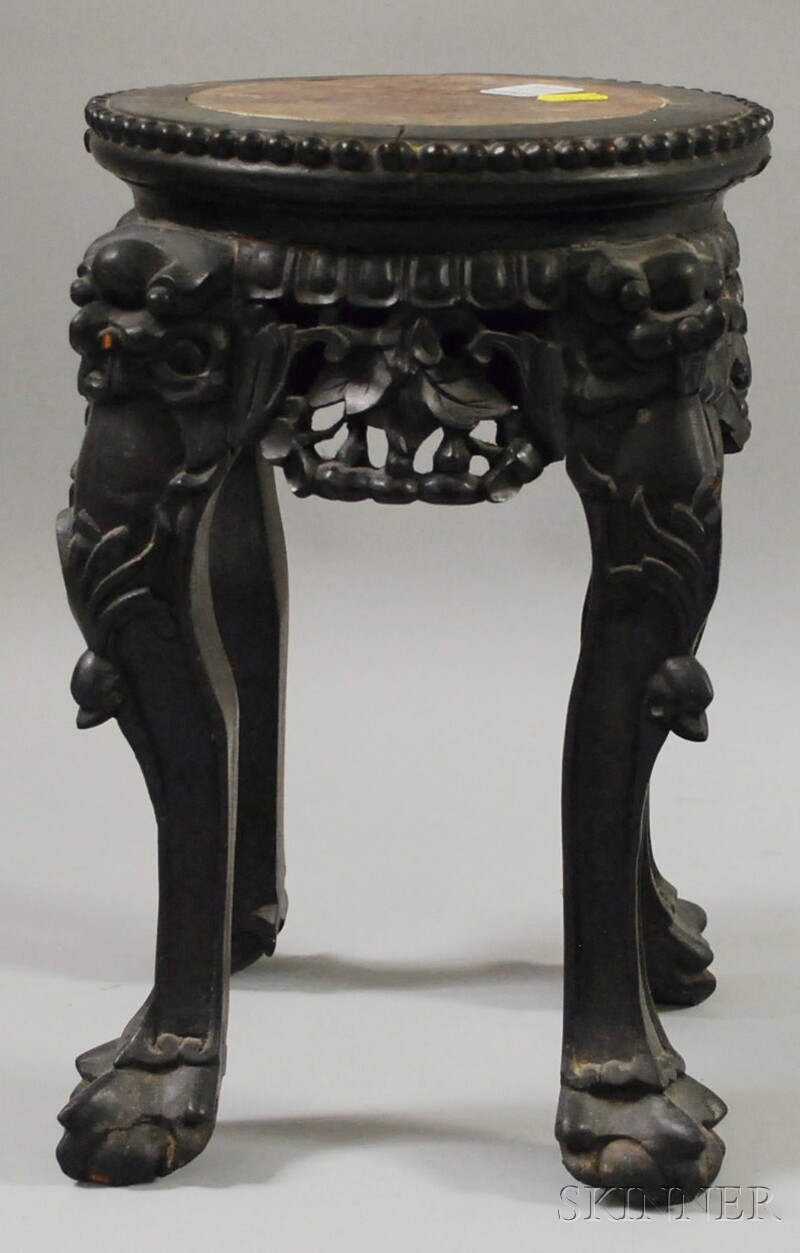 Appraisal: Small Chinese Export Marble-inset Carved Hardwood Stand ht wd in