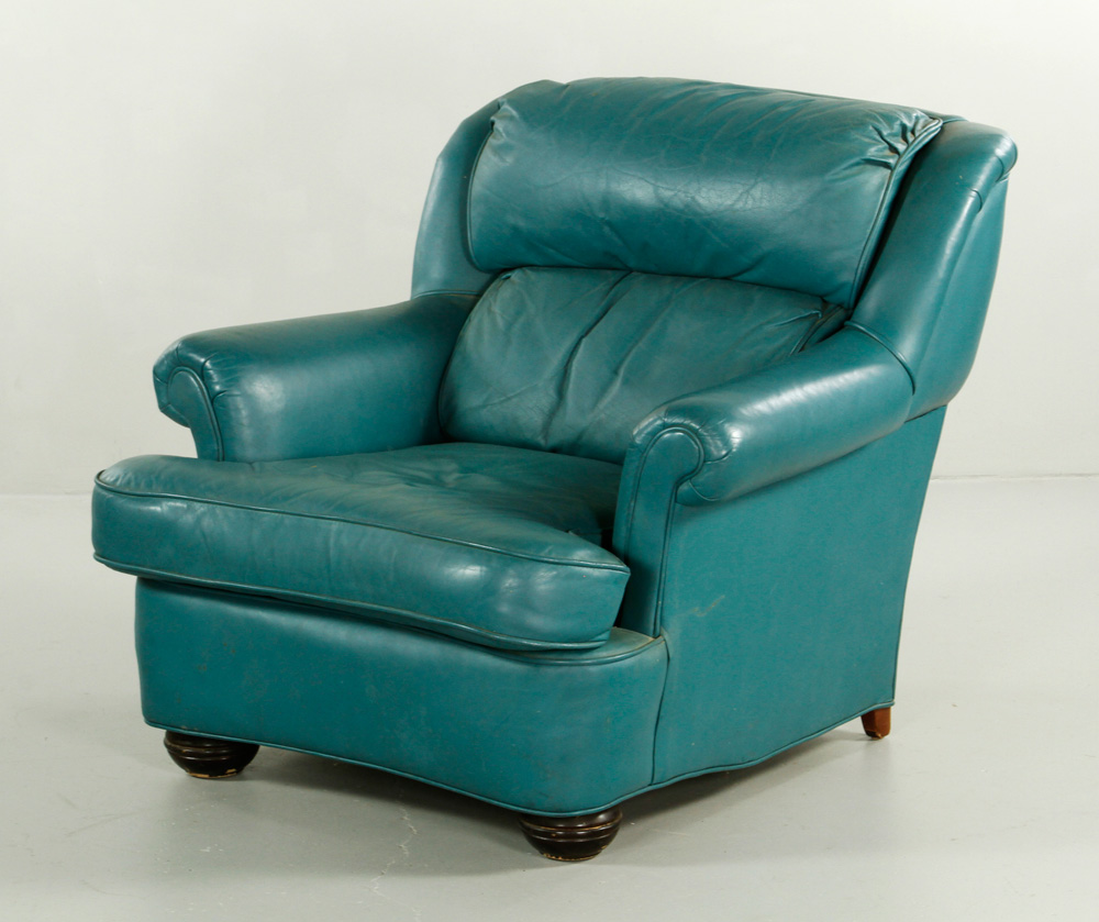 Appraisal: - Green Leather Armchair Green leather armchair original upholstery h