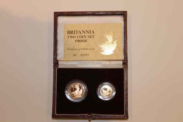 Appraisal: A BRITANNIA TWO COIN PROOF SET dated with original presentation