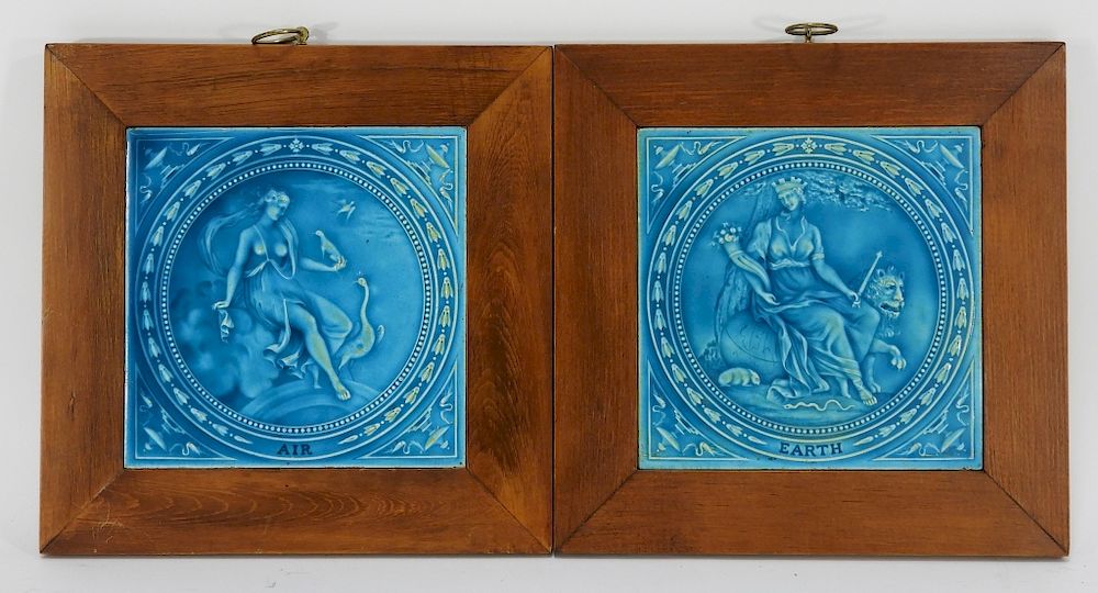 Appraisal: PC Minton Hollins Co Neoclassical Pottery Tiles England Circa Each