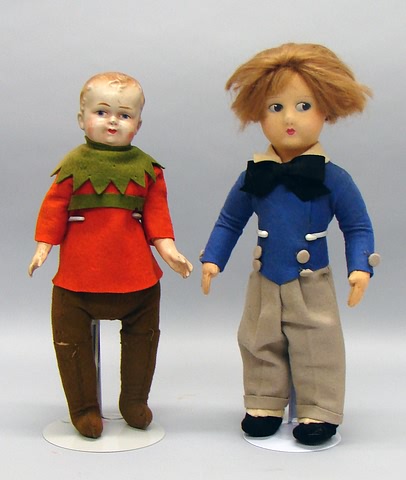 Appraisal: Pair of boy dolls Felt Charles Dickens type with mask