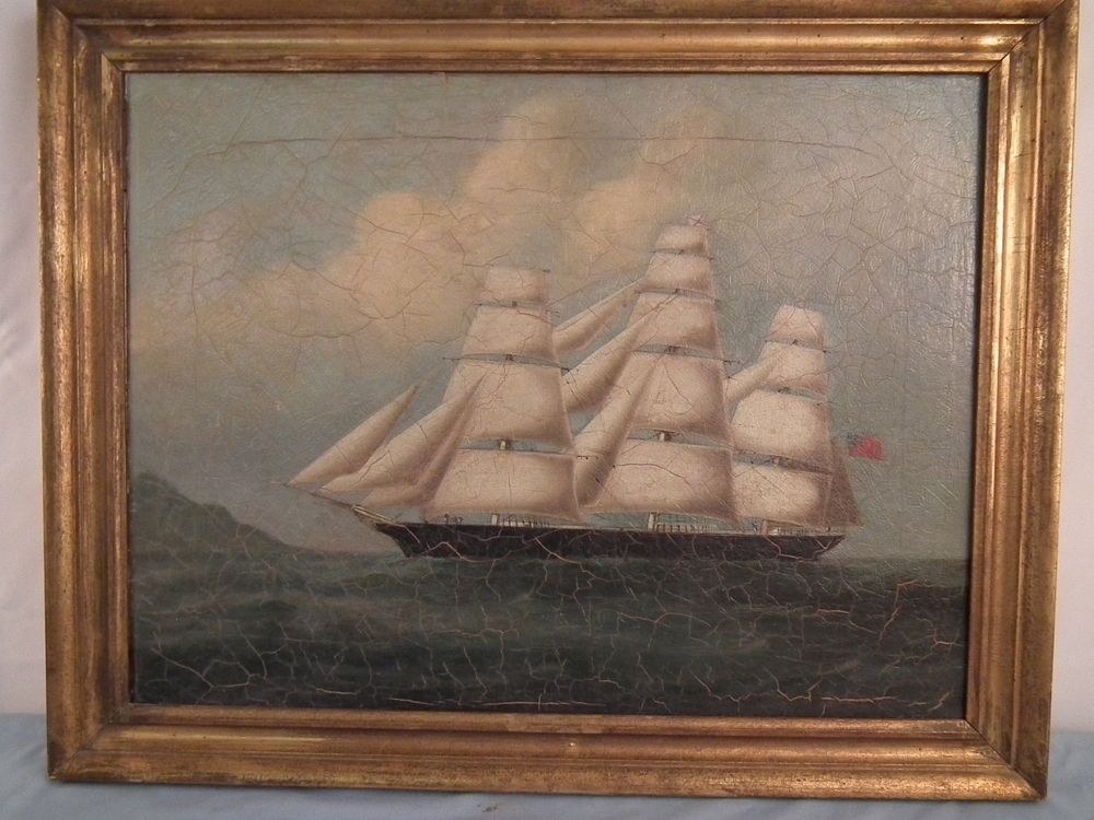 Appraisal: ANTIQUE CHINA TRADE PAINTING Antique China Trade oil painting relined