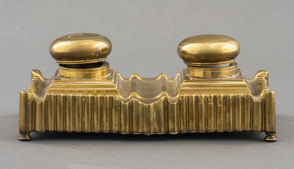 Appraisal: CLASSICAL BRASS INKWELL Classical brass inkwell H x W x