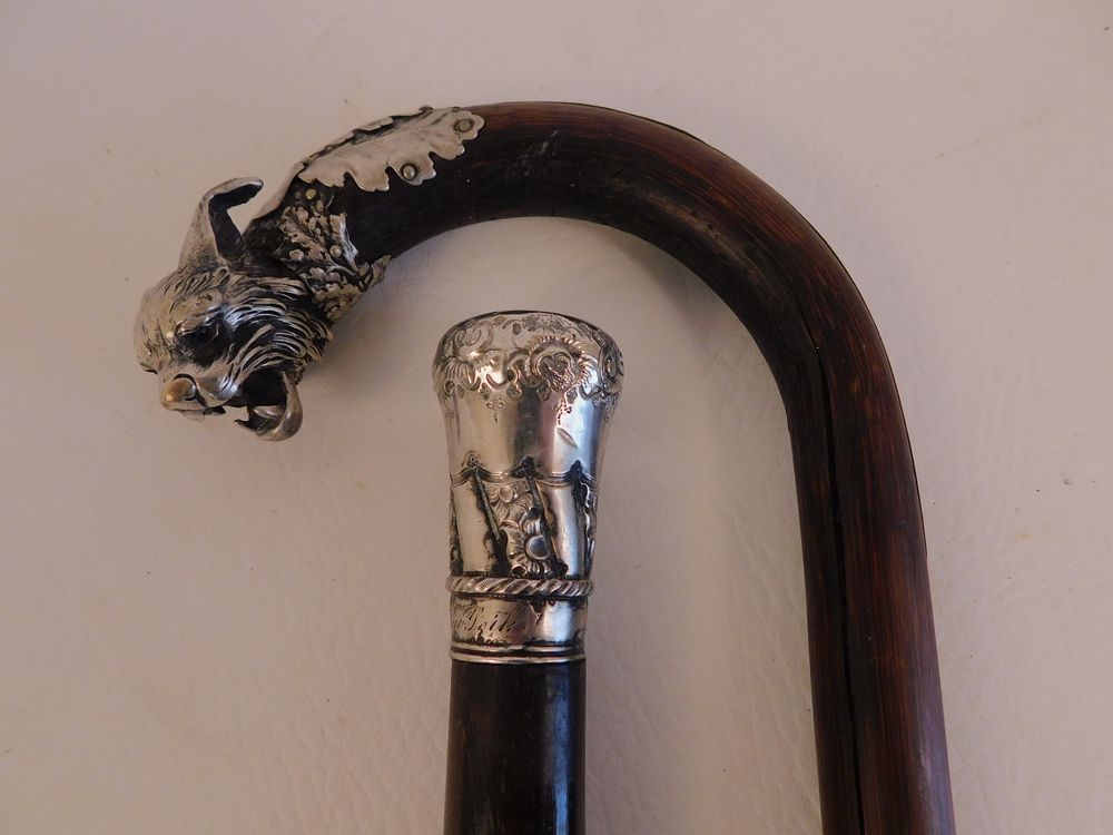 Appraisal: SILVER CANES CAT BRIDGHAM NY Wonderful silver wild cat handled