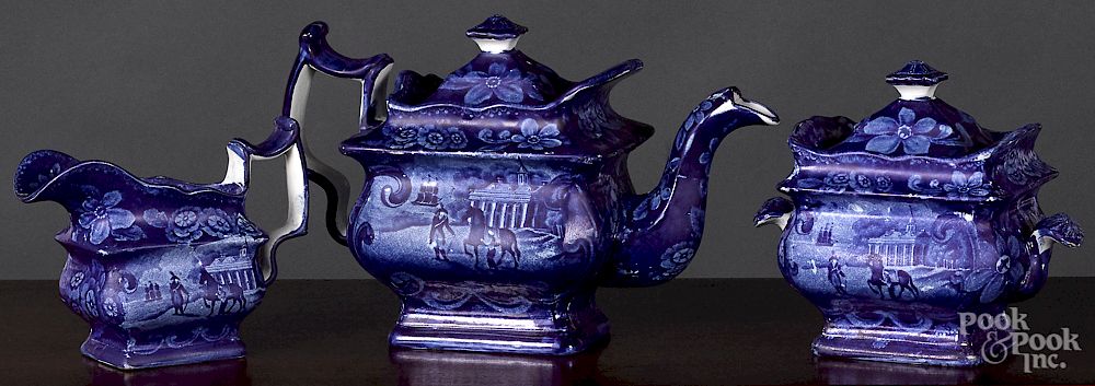 Appraisal: Historical Blue Staffordshire teapot etc Historical Blue Staffordshire Mount Vernon