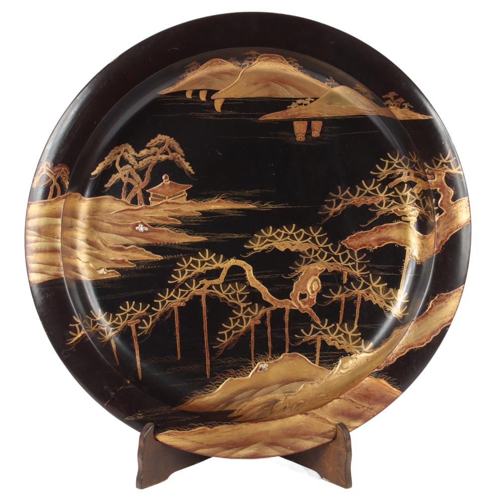 Appraisal: LARGE JAPANESE EDO LACQUER PLATE PLATTER WITH MAKI-E GOLD AND