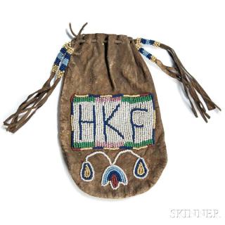 Appraisal: Sioux Beaded Hide Bag c late th century partially beaded