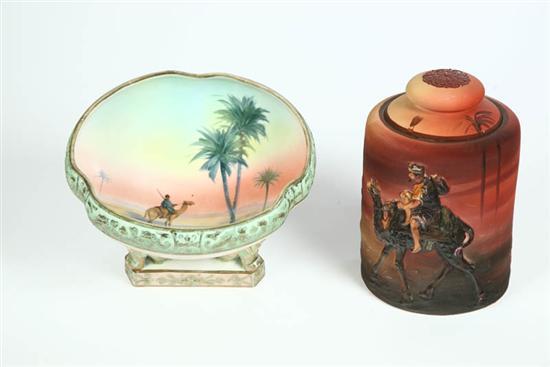 Appraisal: TWO PIECES OF NIPPON A porcelain humidor with a raised