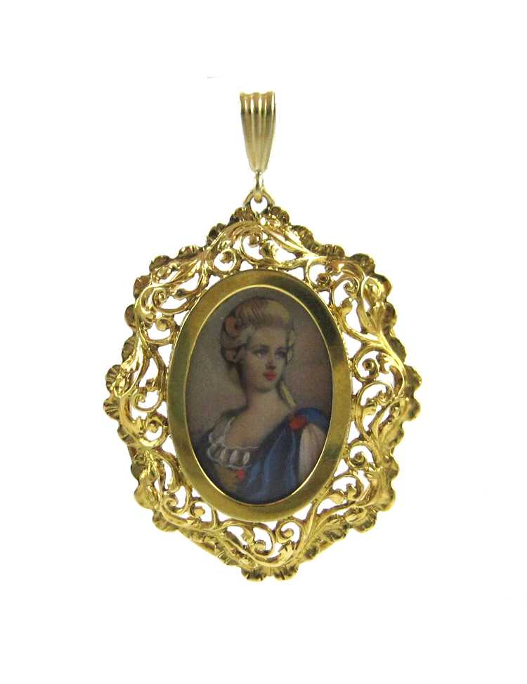 Appraisal: ITALIAN EIGHTEEN KARAT GOLD PORTRAIT PENDANT with an oval miniature