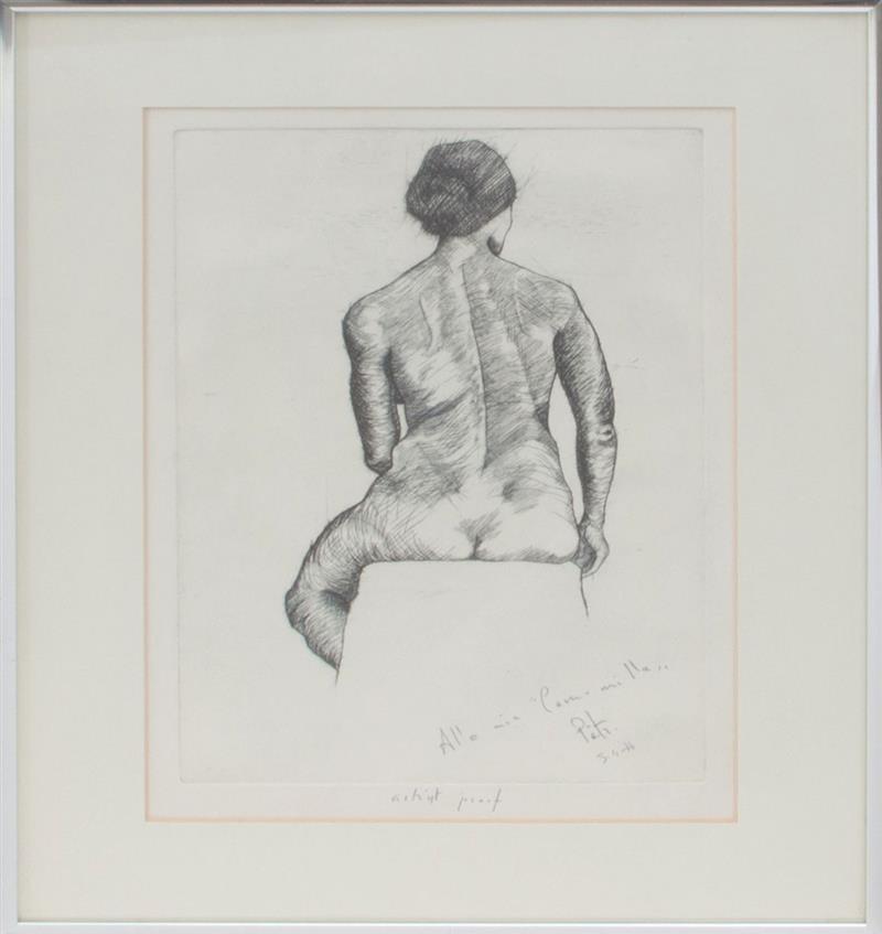 Appraisal: PIETRO CICOGNANI SEATED NUDE FROM BEHIND Etching in black on