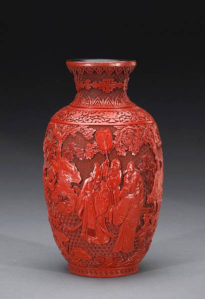 Appraisal: A cinnabar lacquer vase Late Qing Republic Period Its ovoid