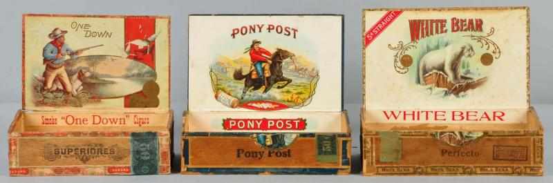 Appraisal: Lot of Western Theme Cigar Boxes Description Rare Includes Pony