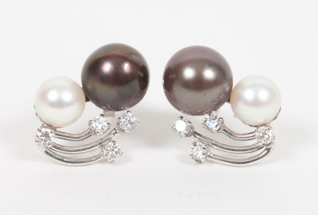 Appraisal: Pair of K white gold pearl and diamond earrings each